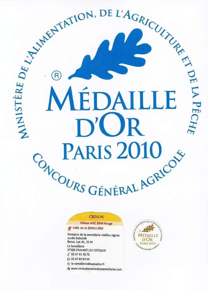 Médaille d’or au Concours général agricole de Paris obtenue en 2010